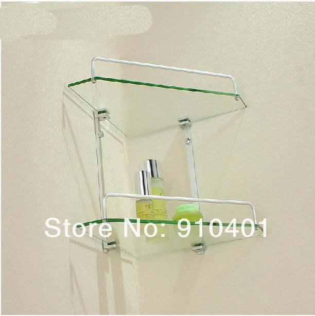 Wholesale And Retail Promotion NEW Bathroom Corner Shower Caddy Cosmetic Glass Shelf Dual Tier Aluminium Shelf