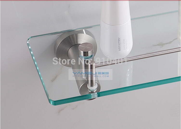 Wholesale And Retail Promotion NEW Brushed Nickel Bathroom Shelf Glass Tier Caddy Storage Wall Mounted Holder