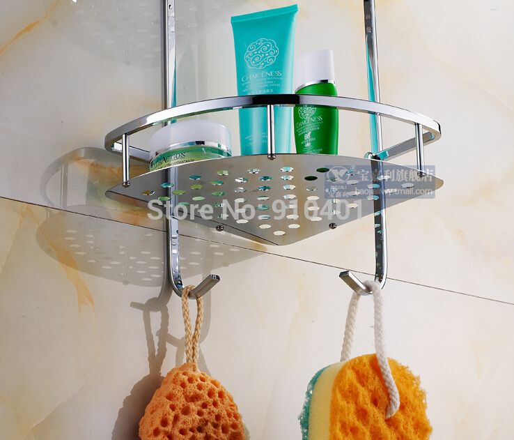 Wholesale And Retail Promotion NEW Chrome Brass Bathroom Corner Shelf Dual Tiers Shower Caddy Cosmetic Basket