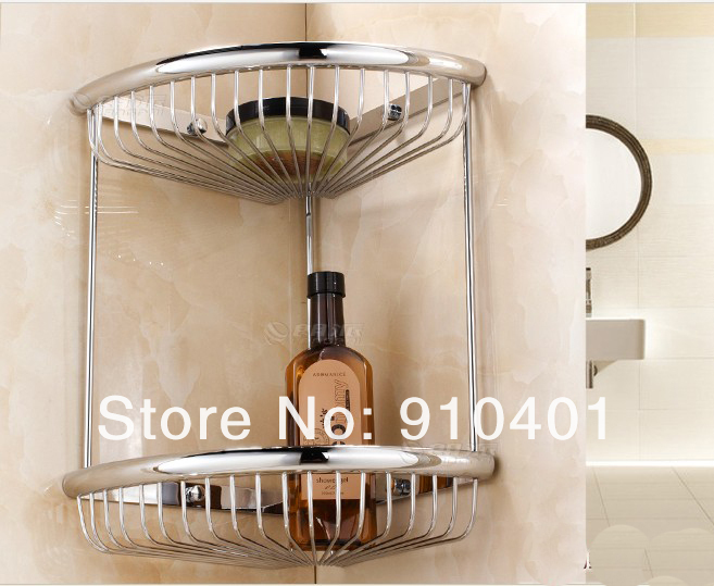 Wholesale And Retail Promotion NEW Chrome Brass Bathroom Shower Caddy Cosmetic Shelf Storage Holder Dual Tiers