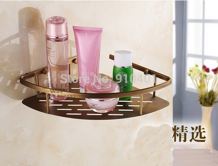Wholesale And Retail Promotion NEW Fashion Bathroom Antique Brass Shower Caddy Shelf Bath Corner Storage Holder