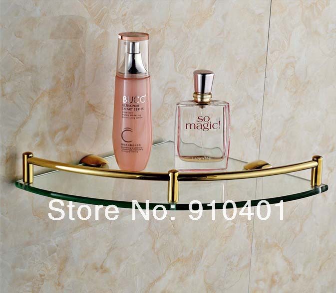 Wholesale And Retail Promotion NEW Golden Brass Wall Mount Bathroom Corner Shelf Caddy Cosmetic Storage Holder