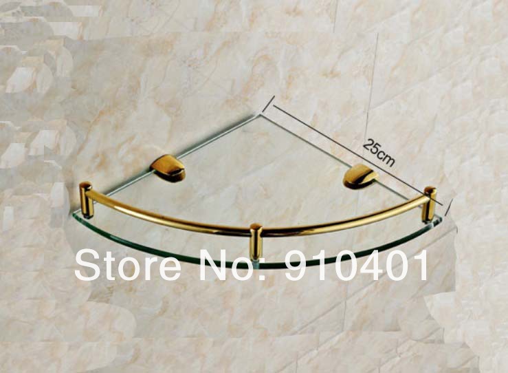 Wholesale And Retail Promotion NEW Golden Brass Wall Mount Bathroom Corner Shelf Caddy Cosmetic Storage Holder