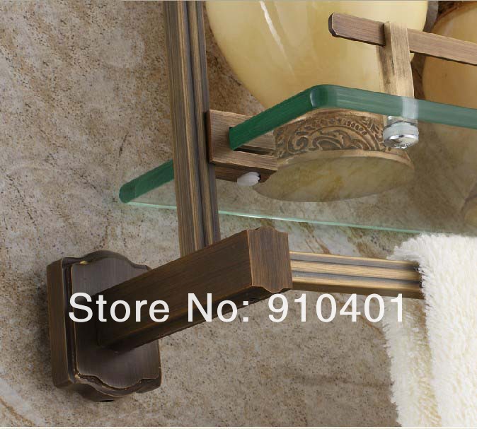 Wholesale And Retail Promotion NEW Luxury Antique Brass Bathroom Accessories Shower Shelf Dual Tiers Towel Bars
