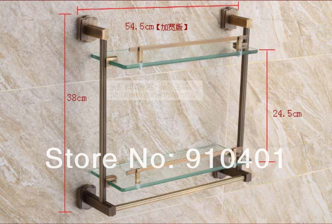 Wholesale And Retail Promotion NEW Luxury Antique Brass Bathroom Accessories Shower Shelf Dual Tiers Towel Bars