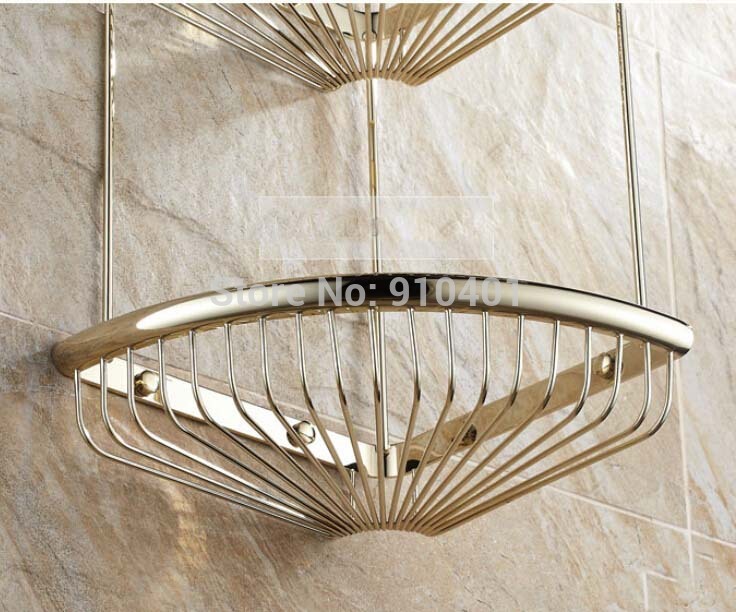 Wholesale And Retail Promotion NEW Luxury Golden Brass Wall Mounted Golden Corner Shelf Dual Tiers Bath Shelf