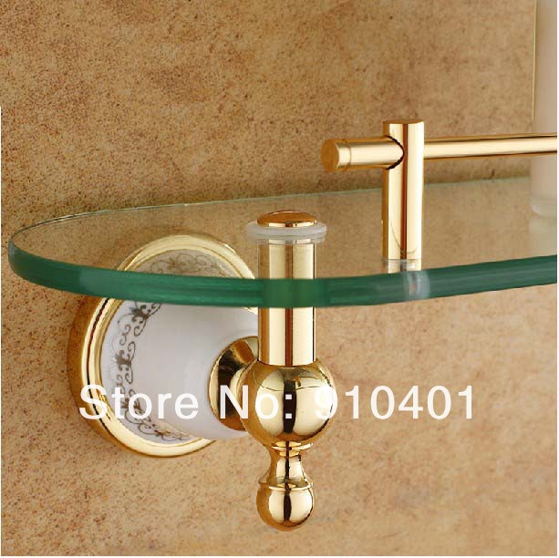 Wholesale And Retail Promotion NEW Luxury Polished Golden Bathroom Shelf Storage Holder With Dual Glass Tiers