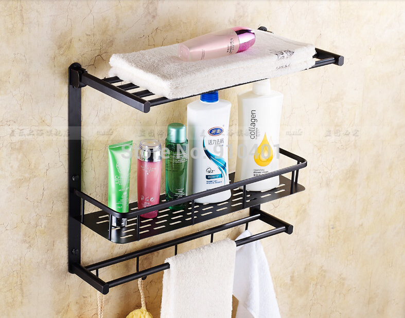 Wholesale And Retail Promotion NEW Oil Rubbed Bronze Bathroom Shelf Foldable Towel Rack Holder Towel Bar Basket