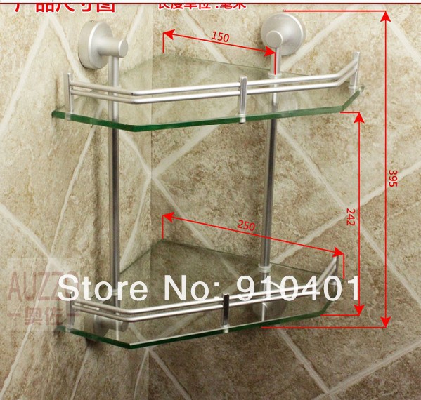 Wholesale And Retail Promotion NEW Wall Mounted Aluminium Bathroom Shower Caddy Cosmetic Glass Shelf Dual Tier