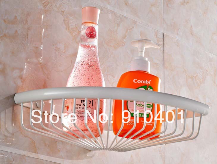 Wholesale And Retail Promotion NEW Wall Mounted White Brass Bathroom Corner Shelf Caddy Cosmetic Storege Holder