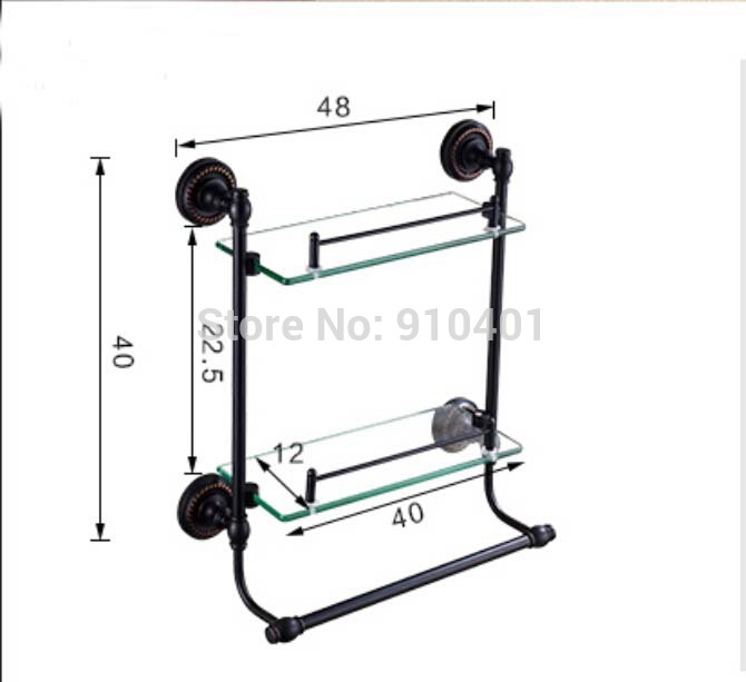 Wholesale And Retail Promotion Oil Rubbed Bronze Bathroom Shelf Dual Glass Tier Caddy Cosmetic Shelf Towel Bar