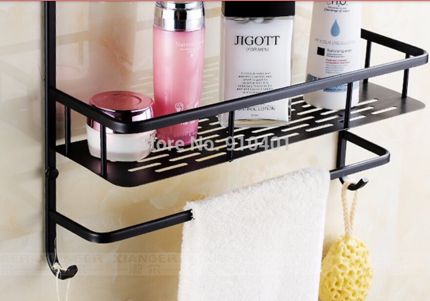 Wholesale And Retail Promotion Oil Rubbed Bronze Bathroom Shelf Dual Tiers Caddy Basket Storage W/ Towel Bar