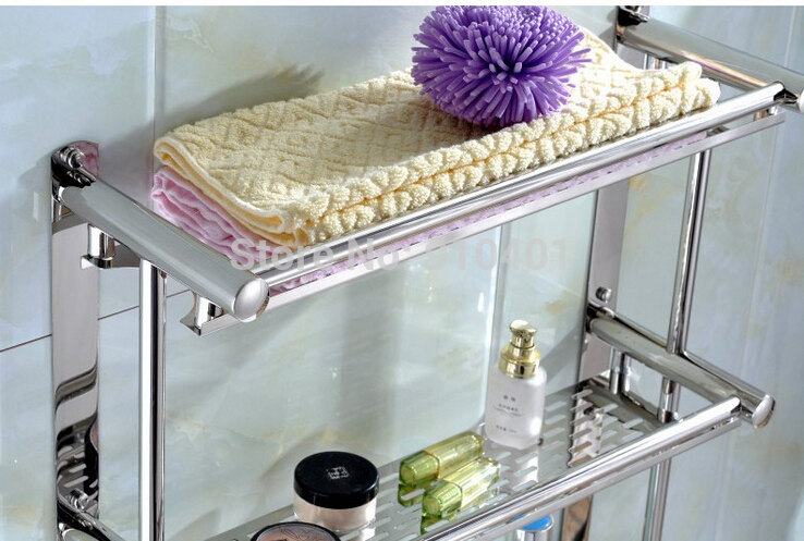Wholesale And Retail Promotion Stainless Steel Wall Mounted Bathroom Caddy Shelf Towel Rack Holder Towel Bar