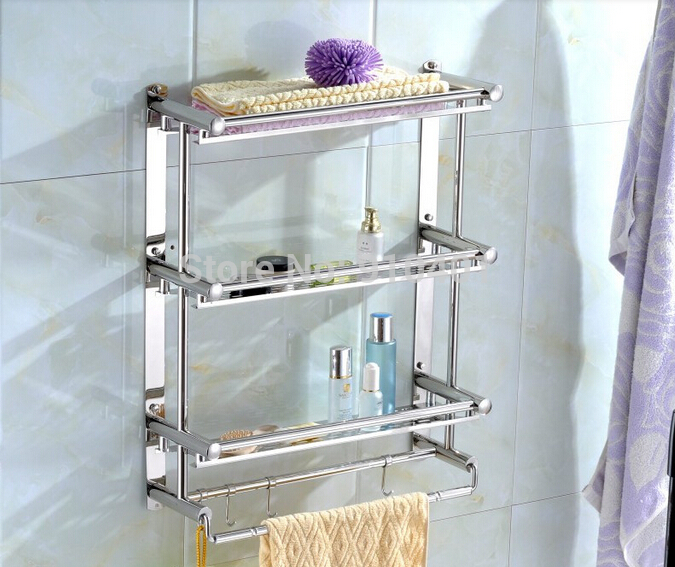 Wholesale And Retail Promotion Stainless Steel Wall Mounted Bathroom Caddy Shelf Towel Rack Holder Towel Bar