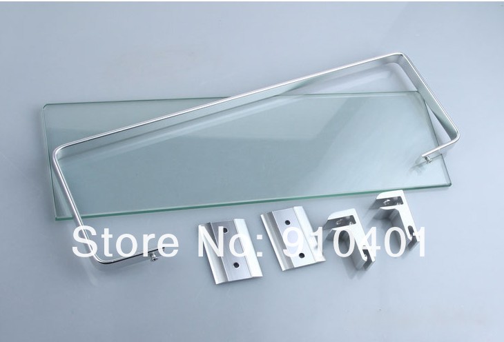 Wholesale And Retail Promotion Wall Mount Aluminium Bathroom Shelf Shower Caddy Cosmetic Glass Shelf Dual Tier