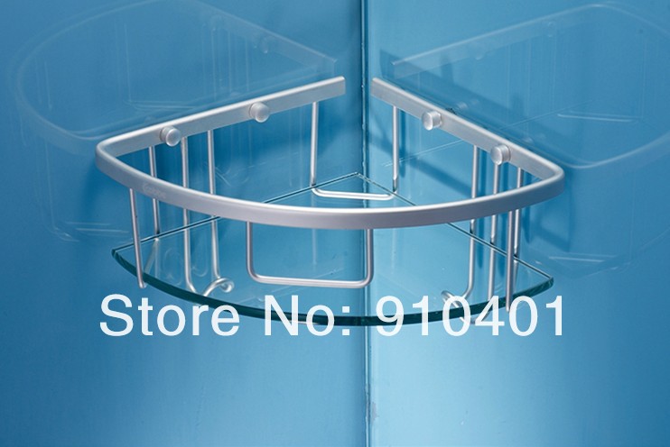 Wholesale And Retail Promotion Wall Mounted Aluminium Bathroom Shower Caddy Cosmetic Glass Shelf Corner Shelf