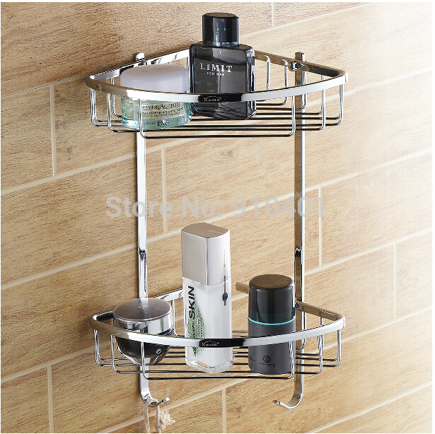 Wholesale And Retail Promotion Wall Mounted Bathroom Shelf Dual Tiers Corner Basket Shower Caddy Cosmetic Shelf