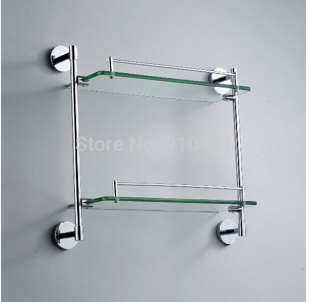 Wholesale And  Retail Promotion Wall Mounted Chrome Brass Square Bathroom Shelf Dual Tiers Shower Caddy Storage