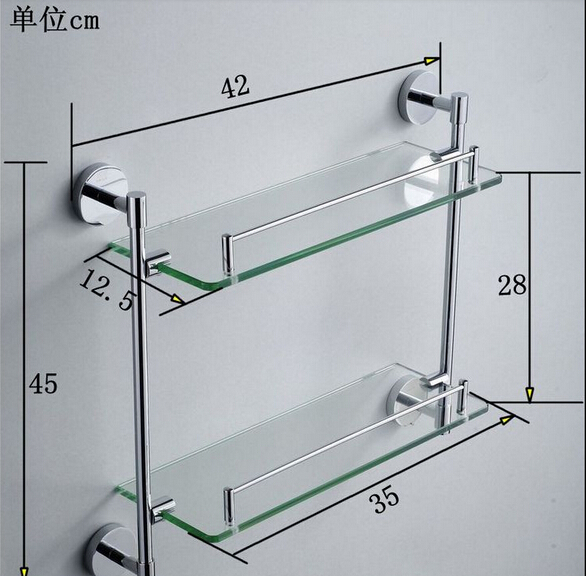 Wholesale And  Retail Promotion Wall Mounted Chrome Brass Square Bathroom Shelf Dual Tiers Shower Caddy Storage