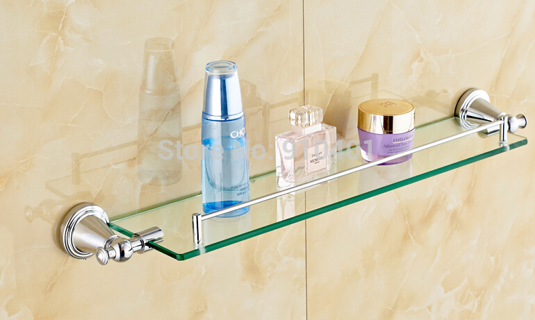 Wholesale And  Retail Promotion Wall Mounted Chrome Brass Wall Mounted Bathroom Shelf Glass Tier Caddy Storage
