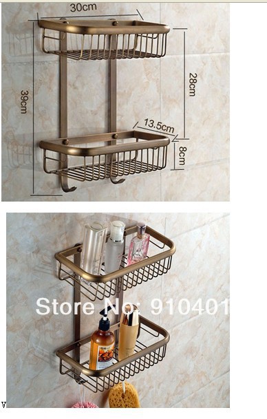 Wholesale Promotion NEW Bathroom Antique Brass Wall Mounted Two Tiers Bathroom Shelf Square Shelf