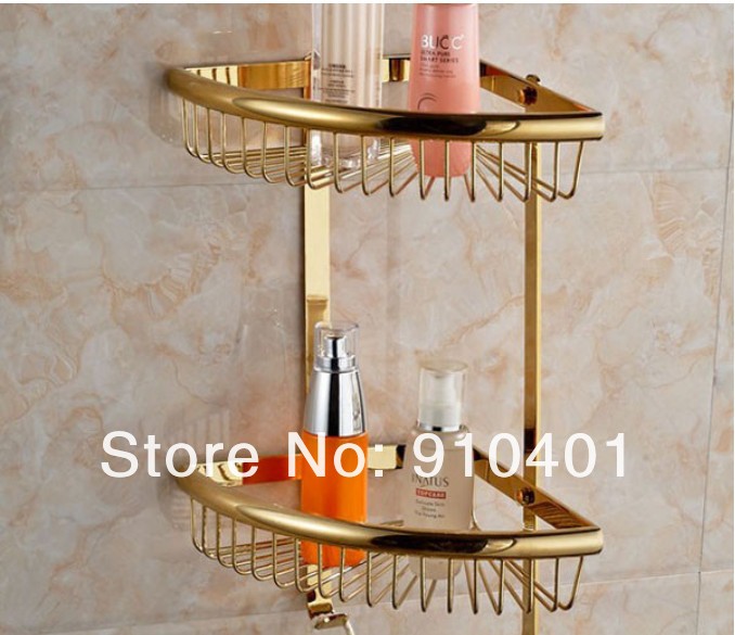 Wholesale Promotion NEW Golden Stainless Steel Wall Mounted Two Tiers Bathroom Shelf Triangle Shelf