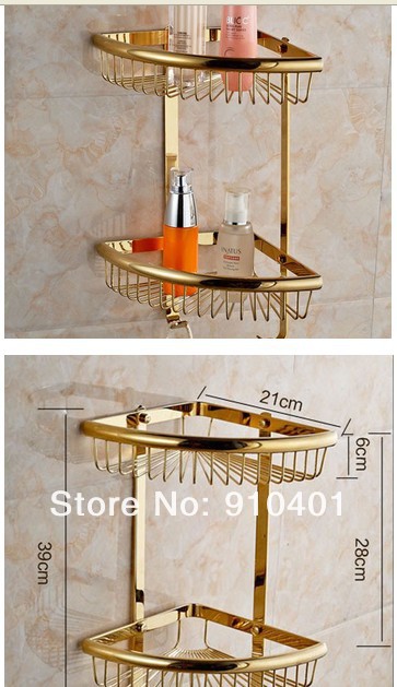 Wholesale Promotion NEW Golden Stainless Steel Wall Mounted Two Tiers Bathroom Shelf Triangle Shelf