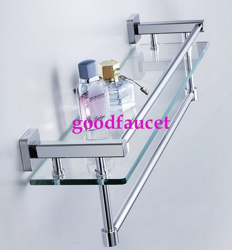 wholesale and  retail NEW Chrome Bathroom Shelves Shower Caddy Cosmetic Glass Shelf + Brass Base Storage Holders