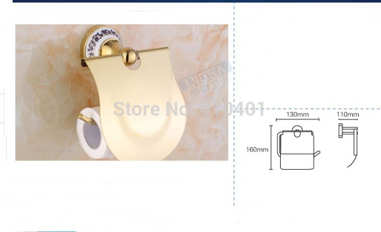  Wholesale And Retail Promotion Blue And White Porcelain Golden Bathroom Toilet Paper Holder Tissue Bar Holder