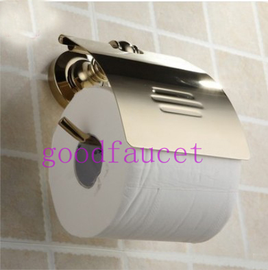 Wholesale And Retail NEW Polished Gold Bath Roll Paper Holder With Cover Toilet Paper Holder-Wall Mounted