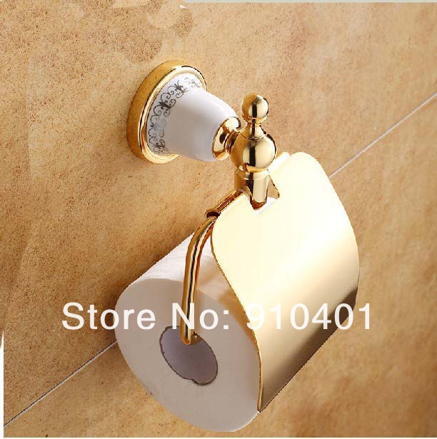 Wholesale And Retail Promotion Golden Finish Solid Brass Wall Mounted Tissue Holder With Cover Toilet Paper Bar