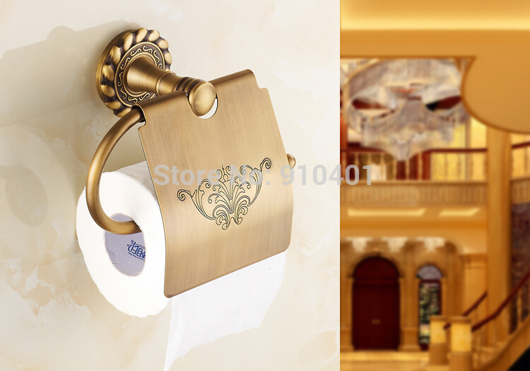Wholesale And Retail Promotion Luxury Antique Brass Embossed Toilet Paper Holder With Cover Tissue Bar Holder