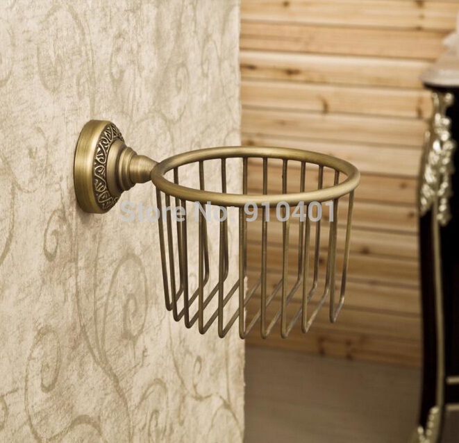 Wholesale And Retail Promotion NEW Antique Brass Bathroom Shelf Toilet Paper Holder Tissue Basket Wall Mounted