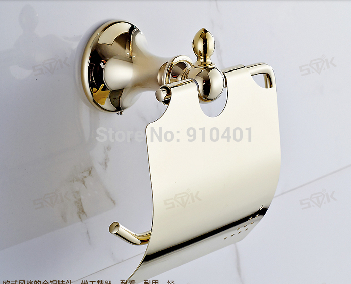Wholesale And Retail Promotion NEW Golden Brass Wall Mounted Bathroom Paper Holder Toile Tissue Roll W/ Cover