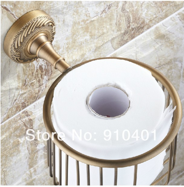 Wholesale And Retail Promotion NEW ntique Brass Toilet Paper Holder Cosmetic Shower Caddy Storage Flower Carve