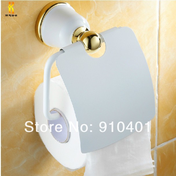 Wholesale And Retail Promotion  White Painting Brass Wall Mounted Flower Toilet Paper Tissue Roll Holder W/Cover