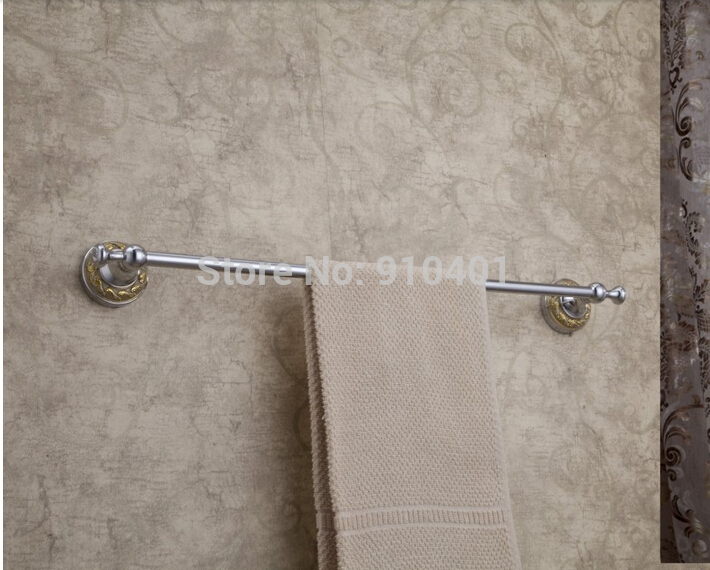 Wholdsale And Retail Promotion Chrome Brass Golden Embossed Bathroom Towel Rack Holder Single Towel Bar Chrome