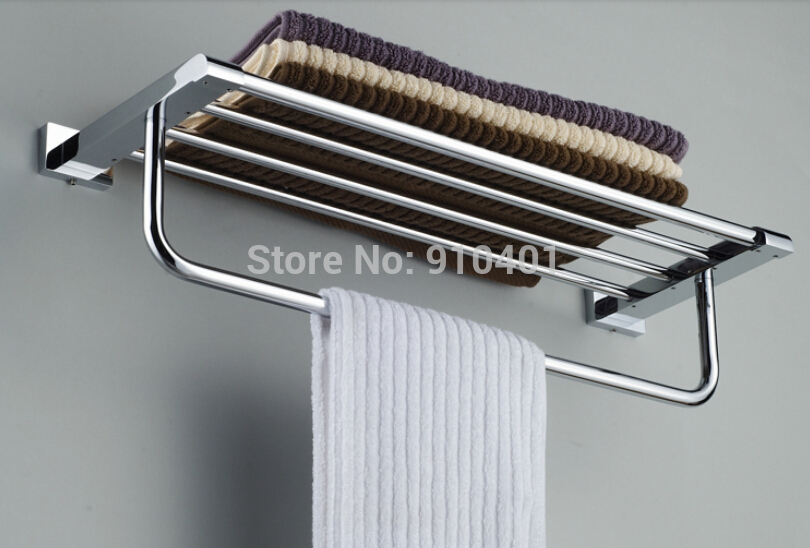 Wholdsale And Retail Promotion Chrome Brass Wall Mounted Towel Rack Holder Modern Square Towel Shelf Towel Bar