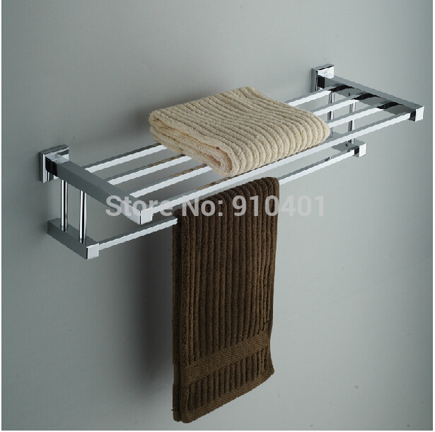 Wholdsale And Retail Promotion Chrome Finish Solid Brass Bathroom Shelf Towel Rack Holder Wall Mount Towel Bar