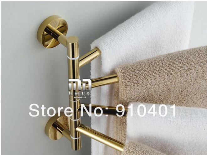 Wholdsale And Retail Promotion NEW Golden Finish Solid Brass Wall Mounted Towel Rack Holder Swivel Towel Bars