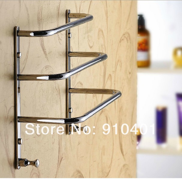 Wholdsale And Retail Promotion NEW Luxury Chrome Brass Wall Mounted Towel Bar Towel Shelf Rack Holder W/ Hooks