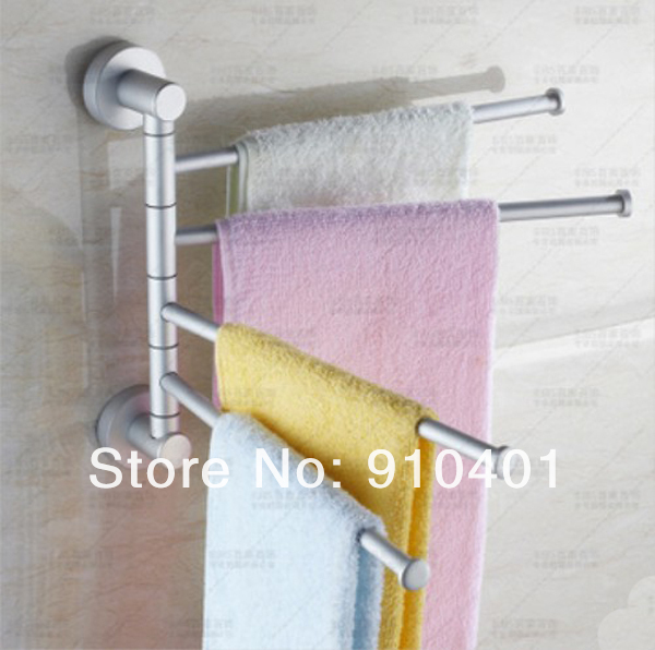 Wholdsale And Retail Promotion NEW Towel Holder 4 Swivel Bars Aluminium Bath Rack Rail Bathroom Towel Holder