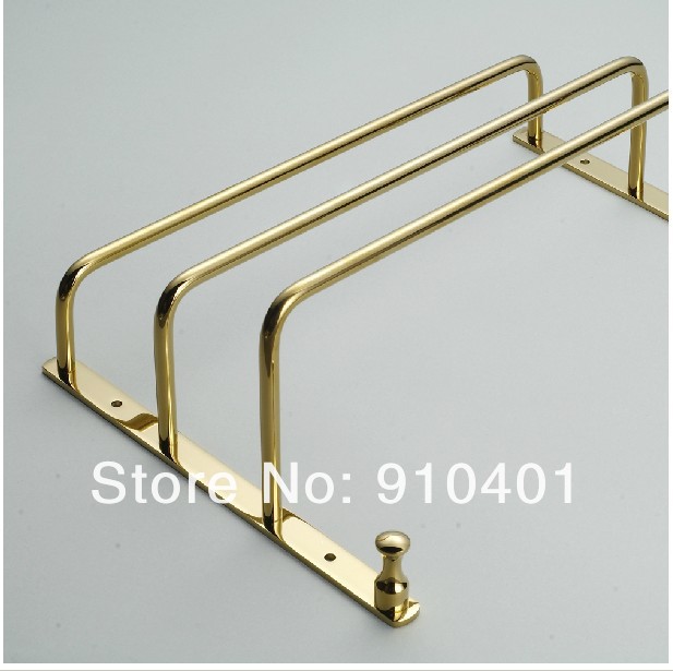 Wholdsale And Retail Promotion  Polished Golden Finish Brass 3 Towel Bar Towel Rack Holder W/ Dual Hook Hangers