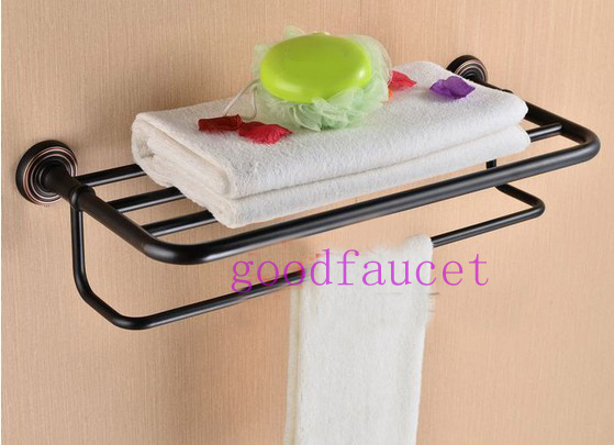 Wholesale And Retail Luxury Oil Rubbed Bronze Bathroom Shelf w/ Towel Rack Hotel Style Towel Bar Wall Rack