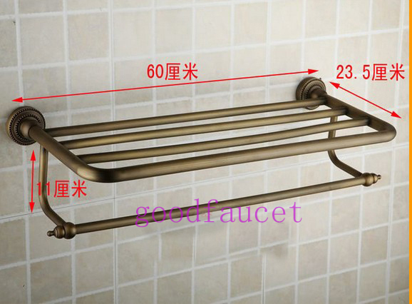 Wholesale And Retail Luxury Wall Mounted Antique Bronze Bathroom Shelf Brass Wall Towel Rack With Towel Bar