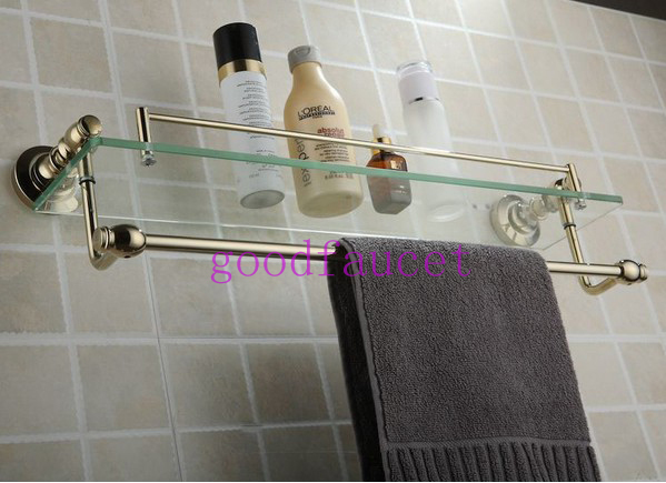 Wholesale And Retail Luxury Wall Mounted Golden Finish Bathroom Shelf Bath Holder Racks With Towel Rack