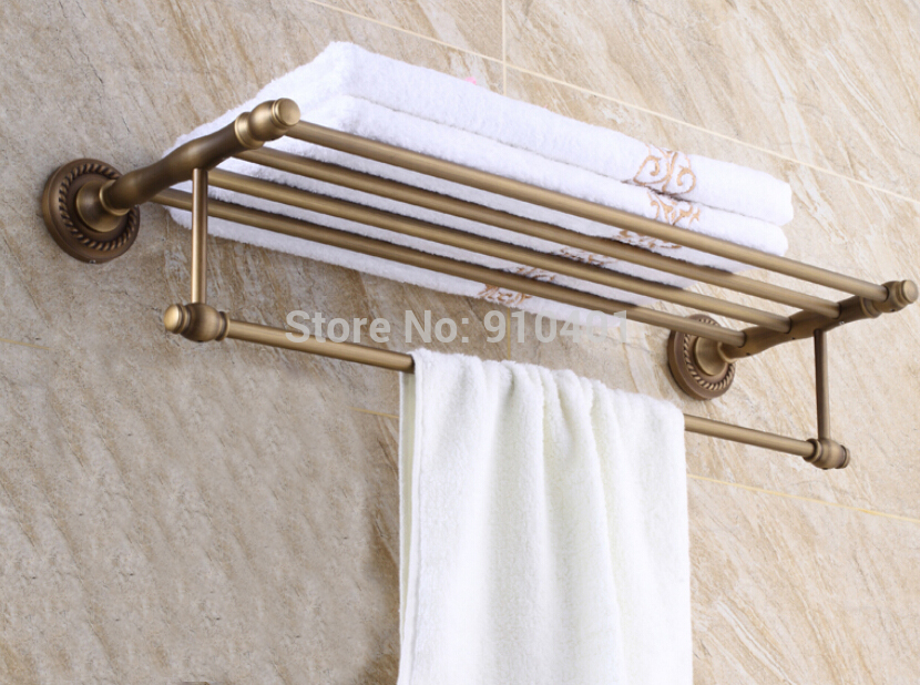 Wholesale And Retail Promotion Antique Brass Bathroom Clothes Shelf Wall Mounted Towel Rack Holder W/ Towel Bar