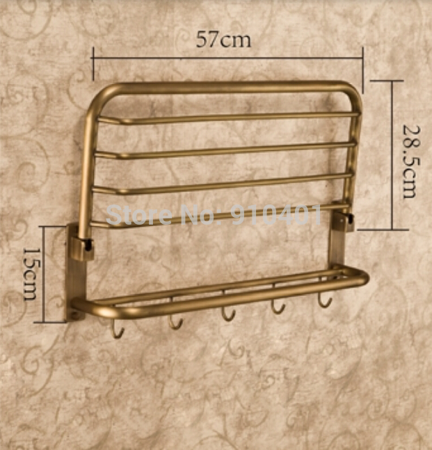 Wholesale And Retail Promotion Antique Brass Bathroom Shelf Towel Rack Basket Holder Towel Bar W/ Hook Hangers