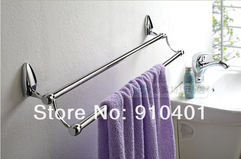 Wholesale And Retail Promotion Bathroom Brass Wall Mounted Chrome Clothes Towel Racks Dual Towel Bars Holder
