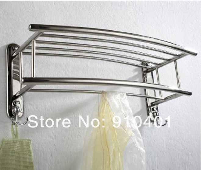 Wholesale And Retail Promotion Bathroom Wall Mounted Chrome Brass Towel Rack Shelf Towel Bar W/ Hooks Hangers